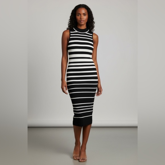 Express Black White Striped Ribbed Midi Dress M | NWT Sleeveless - Picture 3 of 6